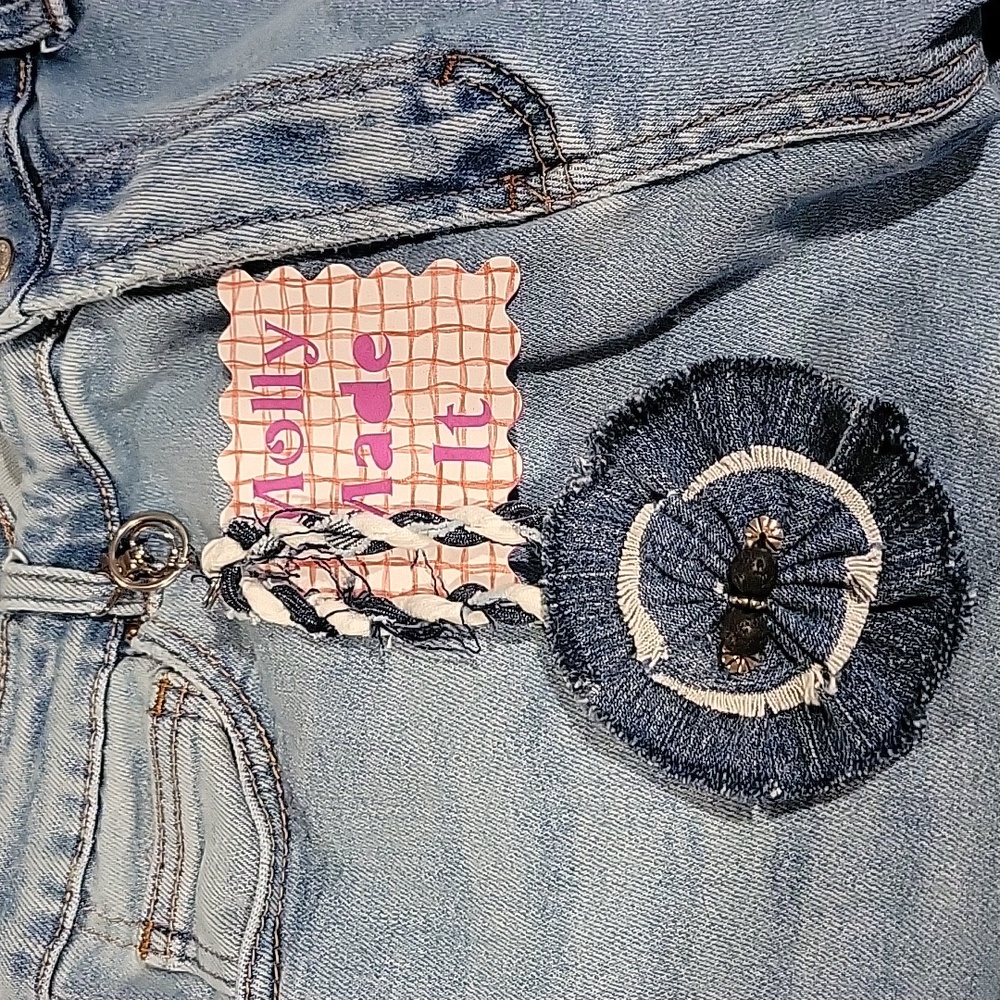 Upcycled Hand Crafted Keychain Backpack Purse or Pants Decor Denim Blue Jeans #5
